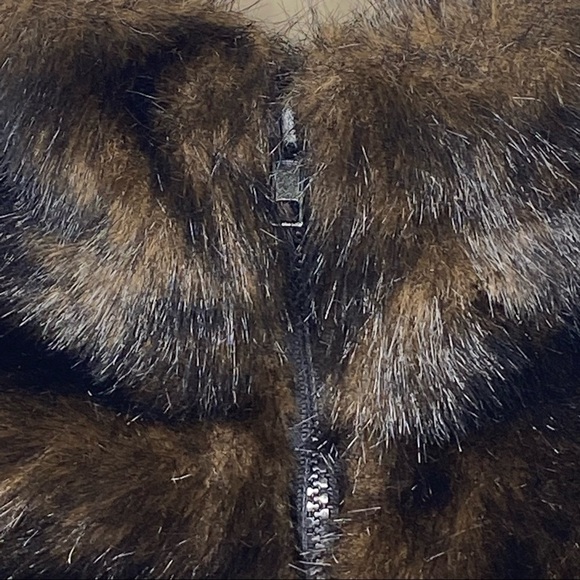 Alpine Studio Women's Faux Fur Knit Sleeves Winter Coat L Brown Full Zip Pockets - Picture 2 of 11